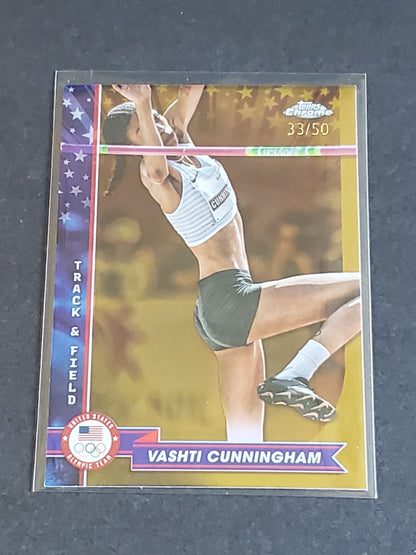 Vashti Cunningham 2024 Topps Chrome US Olympic and Paraolympic Hopefuls Gold Parallel /50 #30