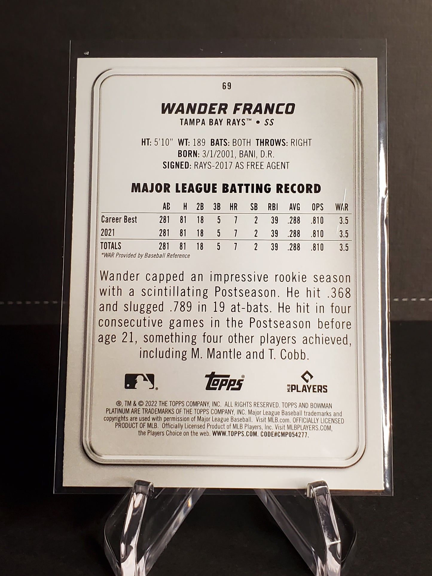 Wander Franco 2022 Bowman Platinum RC #69