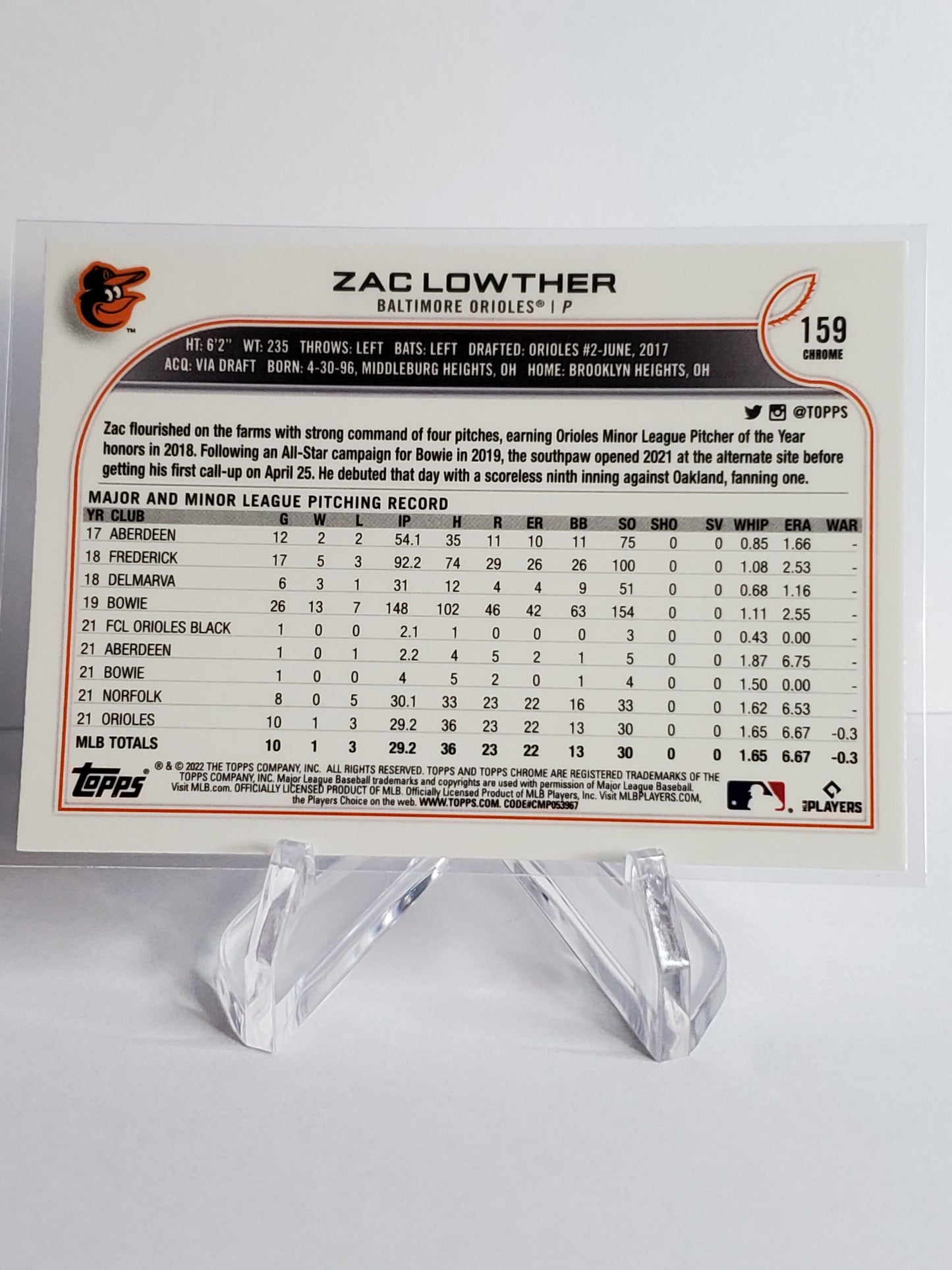 Zac Lowther 2022 Topps Chrome RC #159