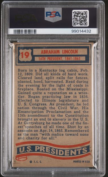 Abraham Lincoln 1956 Topps U.S. Presidents #19 PSA 3 - Eye Appeal!