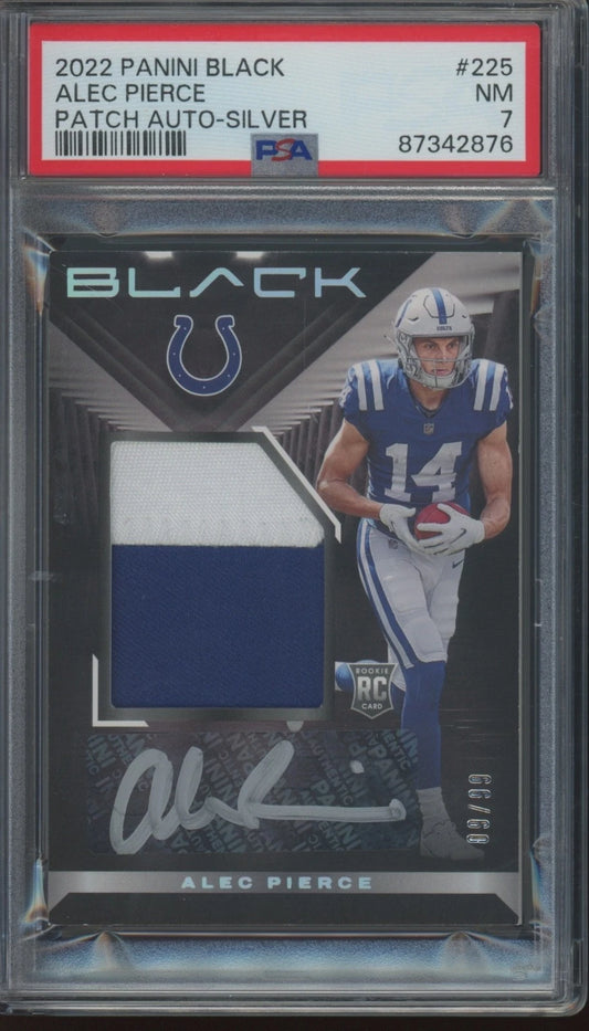 2022 Panini Black Silver RPA #225 ALEC PIERCE /99 AUTO Patch RC Rookie PSA 7