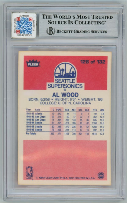 1986 Fleer Al Wood RC #128 Beckett AUTO 10 Jersey Fusion 3 Color Game Used Patch