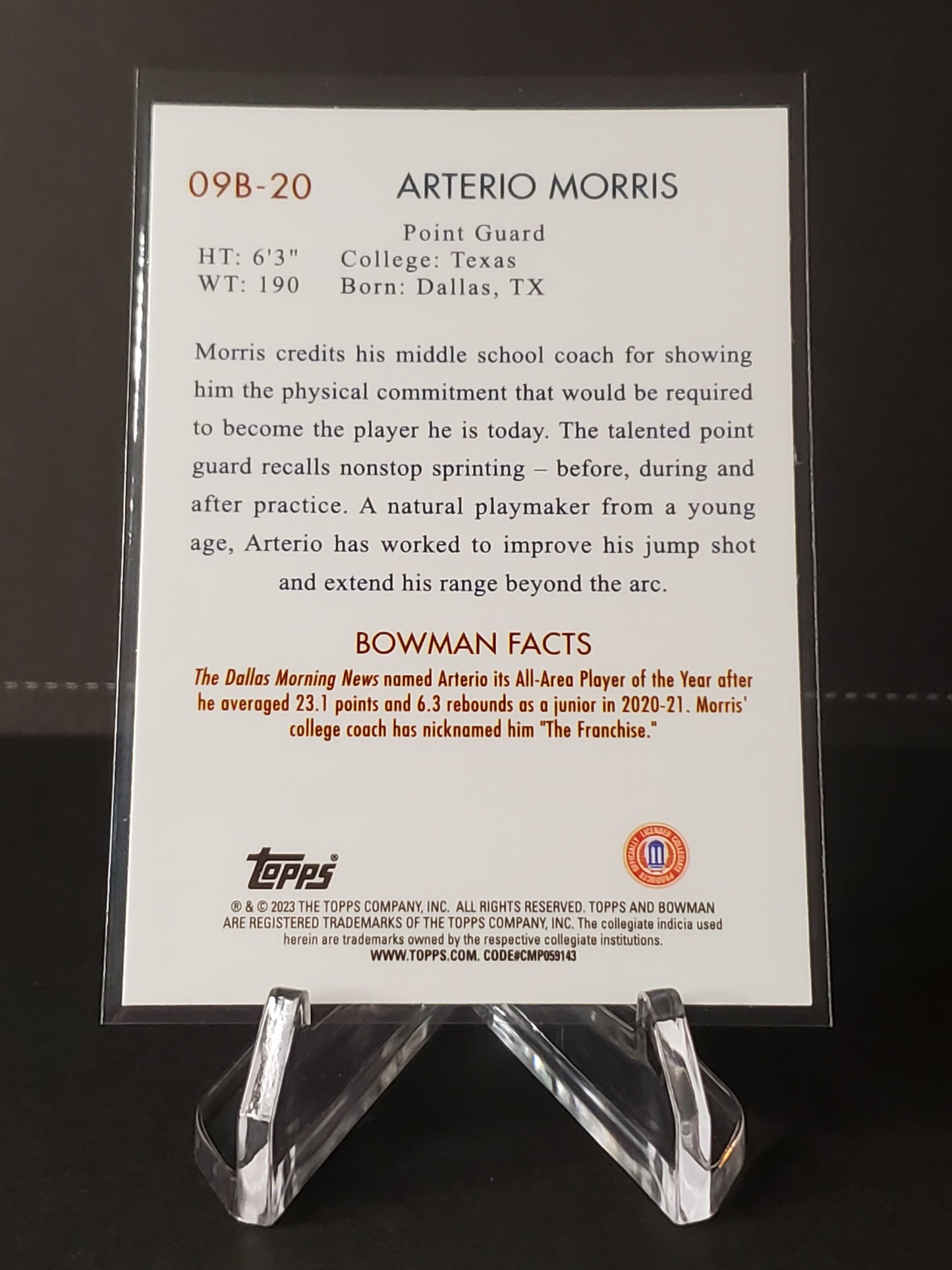 Arterio Morris 2023 Topps Bowman University Chrome Basketball Retro Insert #09B-20