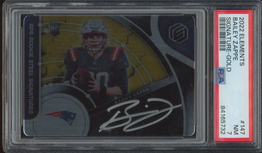 2022 Panini Elements Gold #147 BAILEY ZAPPE /79 AUTO RC Rookie PSA 7 Patriots