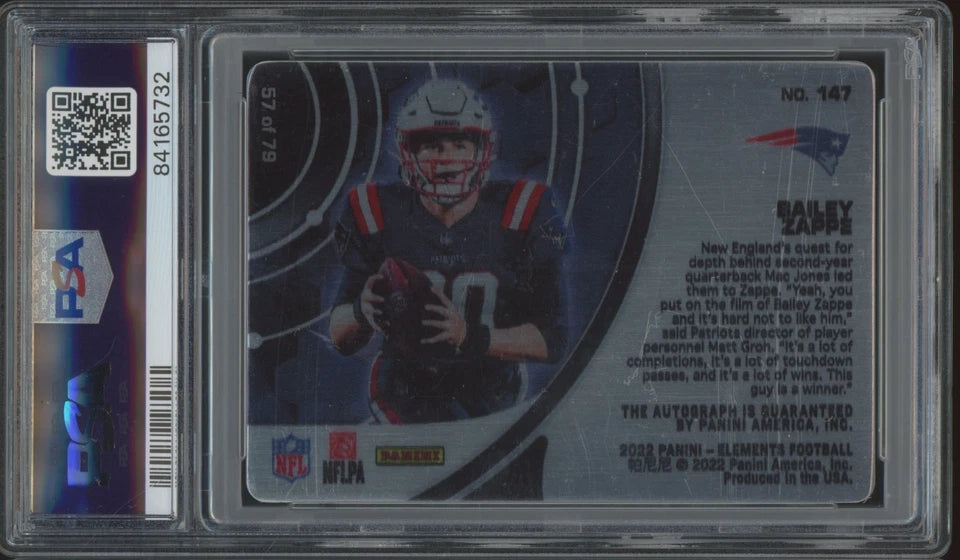 2022 Panini Elements Gold #147 BAILEY ZAPPE /79 AUTO RC Rookie PSA 7 Patriots
