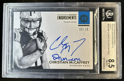 2017 Encased Christian McCaffrey Rookie Endorsements Gold Auto #/10 BGS 8.5/10