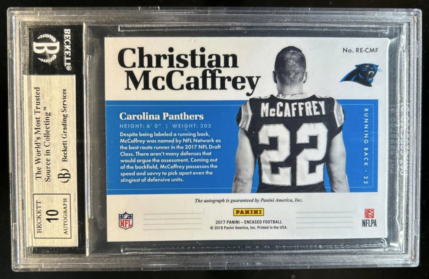 2017 Encased Christian McCaffrey Rookie Endorsements Gold Auto #/10 BGS 8.5/10