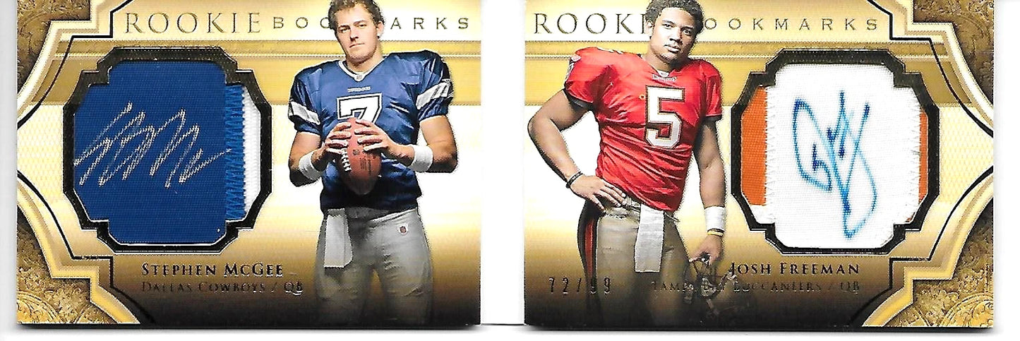 2009 EXQUISITE JOSH FREEMAN & MCGEE BOOK DUAL ROOKIE AUTO JUMBO PATCH /99