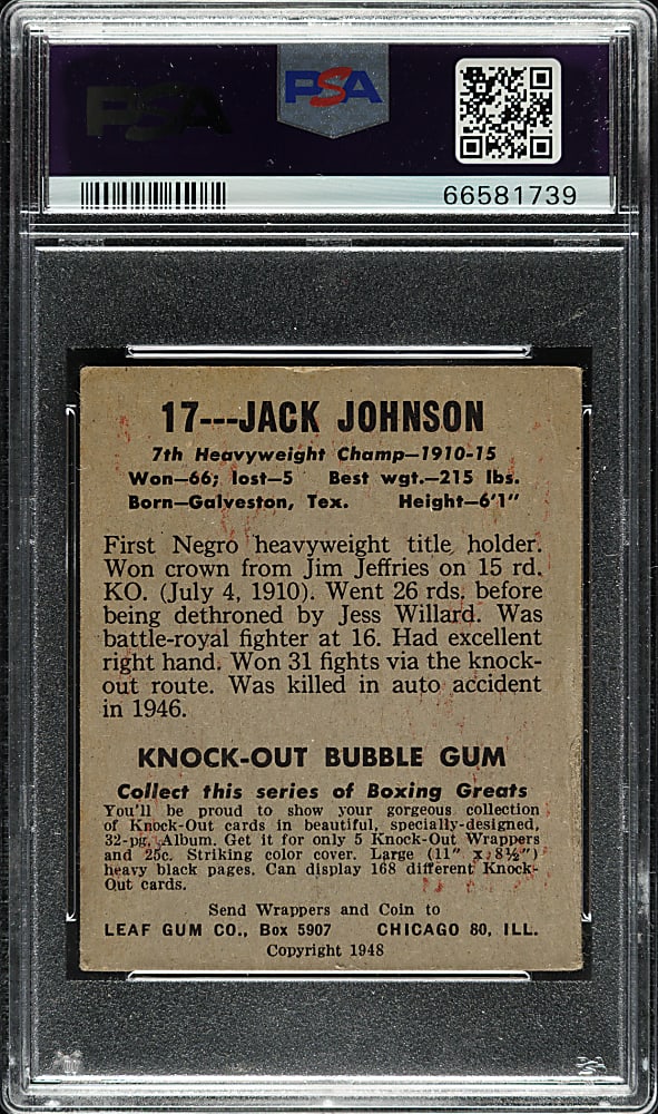 1948 Leaf Boxing #17 Jack Johnson PSA VG 3
