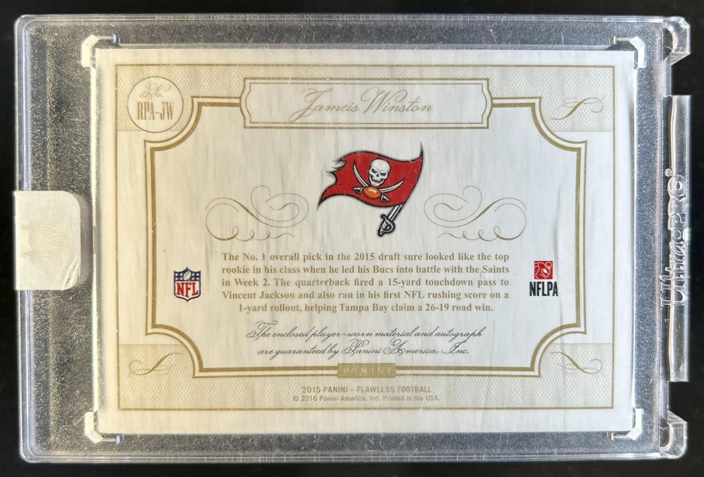 2015 Panini Flawless Jameis Winston Rookie Patches Auto RC Gold #/10