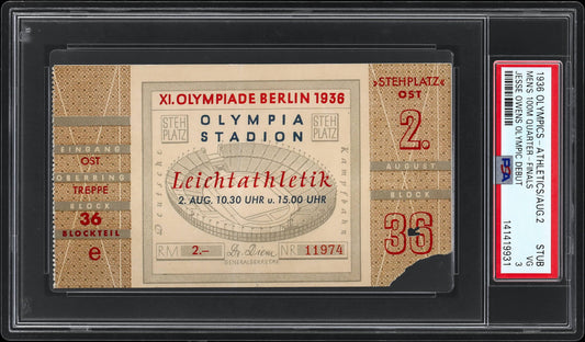 1936 Berlin Olympics Jesse Owens Debut Men's 100M QF Ticket Stub PSA 3 VG