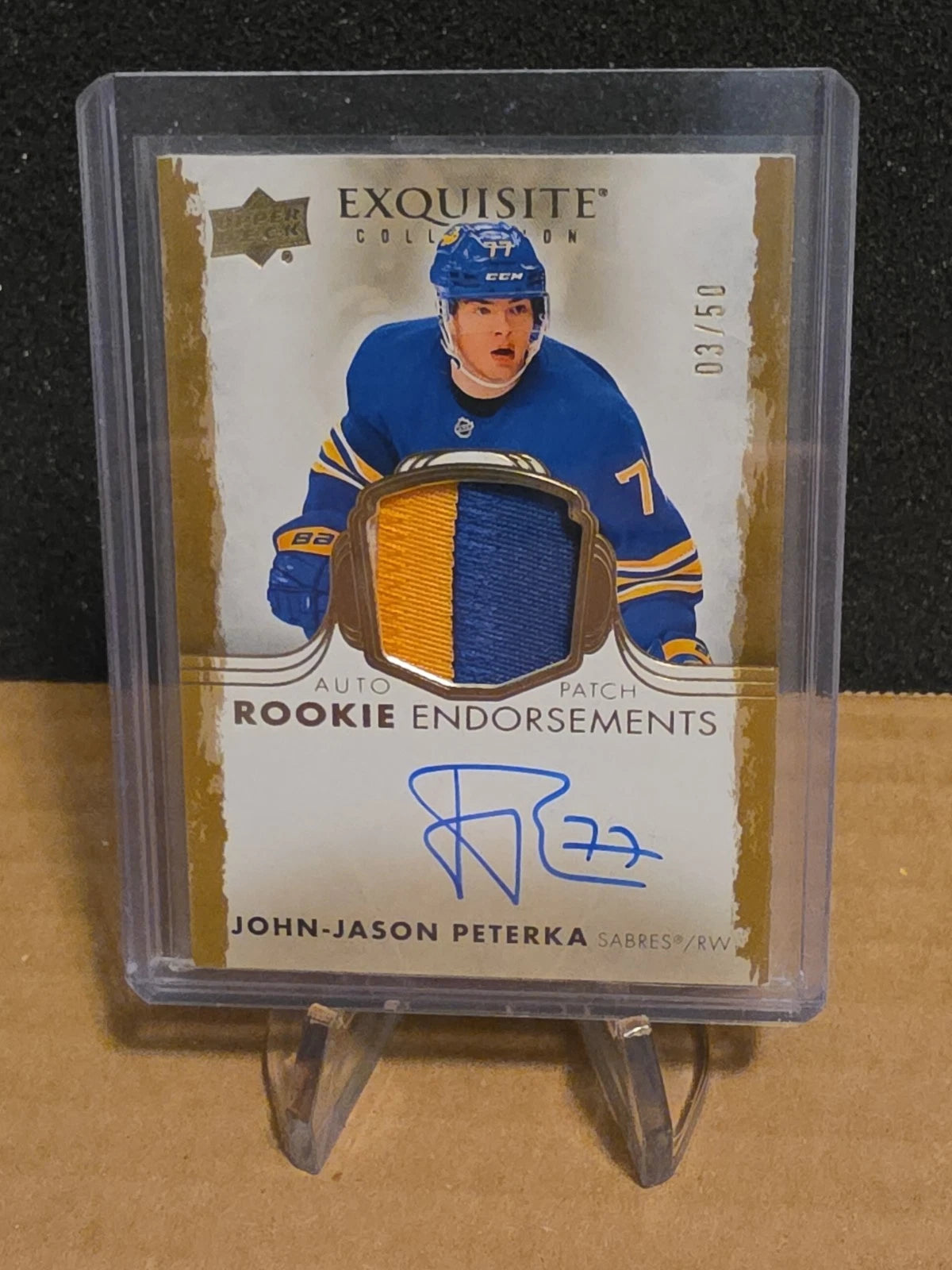 Share 2021-22 The Cup Exquisite JJ Peterka Gold Rookie Endorsement AUTO Patch /50 RPA