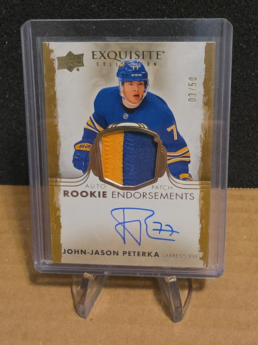Share 2021-22 The Cup Exquisite JJ Peterka Gold Rookie Endorsement AUTO Patch /50 RPA