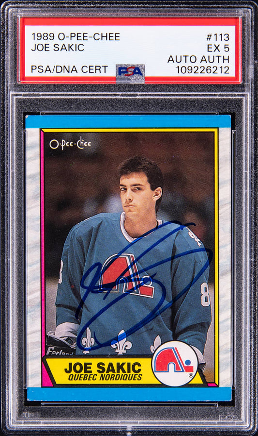 1989-90 O-Pee-Chee #113 Joe Sakic Signed Rookie Card - PSA/DNA Authentic