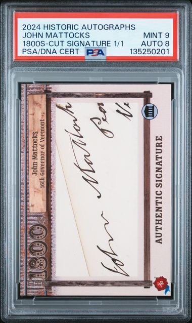 2024 Historic Autographs 1800s John Mattocks Cut Signature 1/1 Rare Gov of VT