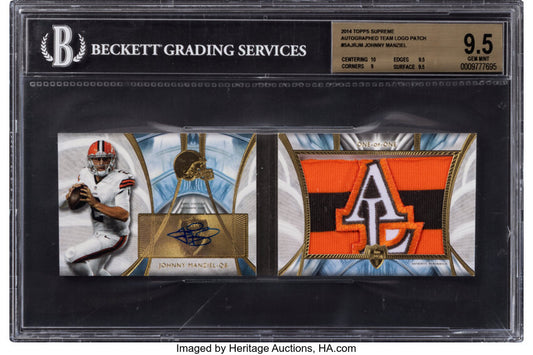 2014 Topps Supreme Johnny Manziel AUTO Logo Patch 1/1 BGS 9.5 Gem Auto 10