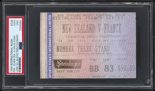 1994 Jonah Lomu All Blacks Debut Ticket Stub NZ vs France PSA 2 (MK) Rugby POP 1