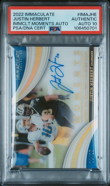 Justin Herbert - 2022 PANINI IMMACULATE MOMENTS AUTOGRAPHS #IMAJHE PSA AUTO 10