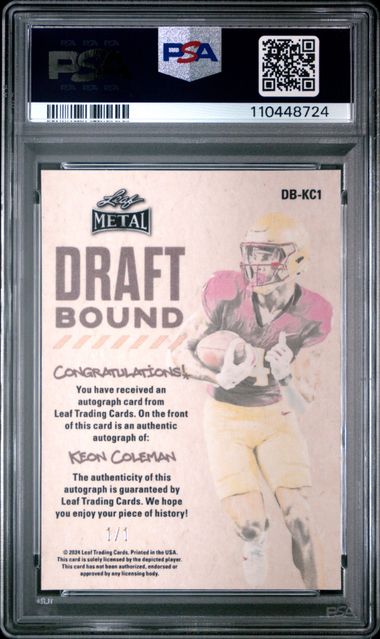 2024 Leaf Metal - Keon Coleman - Draft Bound Crystal 1/1 ONE OF ONE - PSA 10 !!!