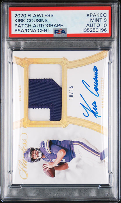 2020 Panini Flawless Kirk Cousins Patch AUTO #PA-KCO NFL RPA PSA 9/10 MINT