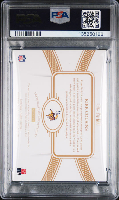2020 Panini Flawless Kirk Cousins Patch AUTO #PA-KCO NFL RPA PSA 9/10 MINT