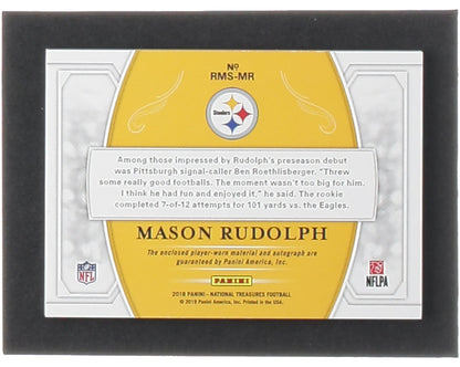 Mason Rudolph 2018 Panini National Treasures Rookie Material Signatures RPA #6 #15/99 RC