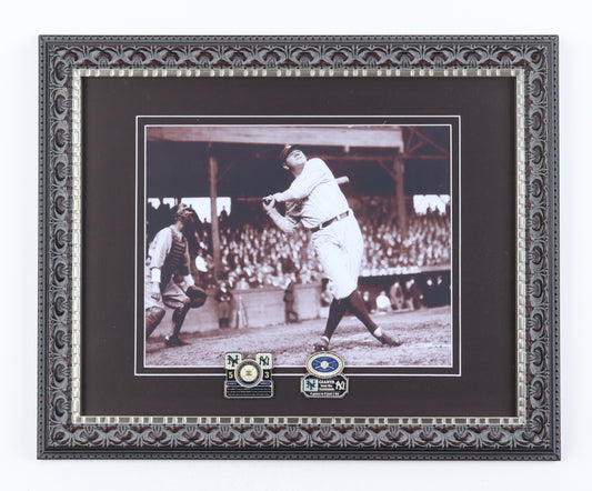 Babe Ruth Yankees Custom Framed Photo Display with 1921 & 1922 Official World Series Pin