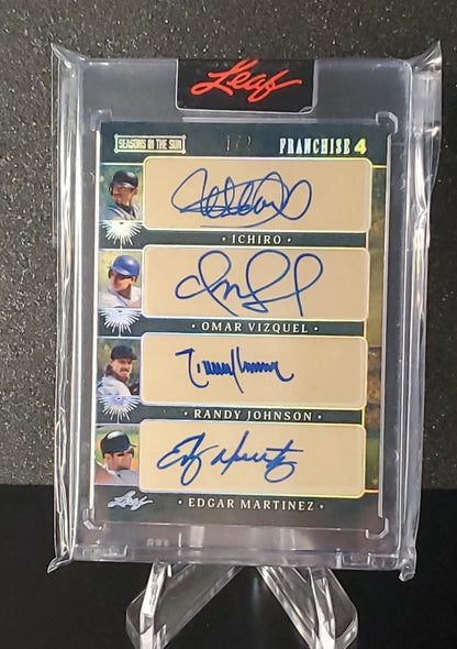 2025 Leaf Seasons in the Sun - Ichiro, Randy Johnson, Edgar, Omar Quad AUTO 1/2