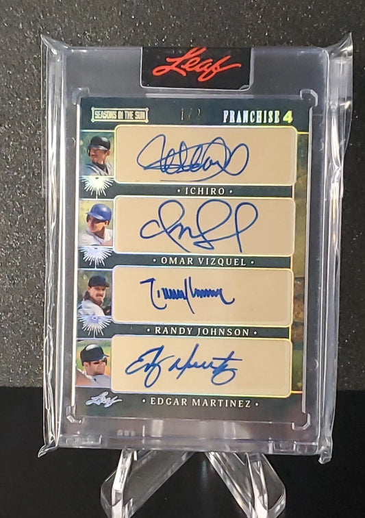 2025 Leaf Seasons in the Sun - Ichiro, Randy Johnson, Edgar, Omar Quad AUTO 1/2
