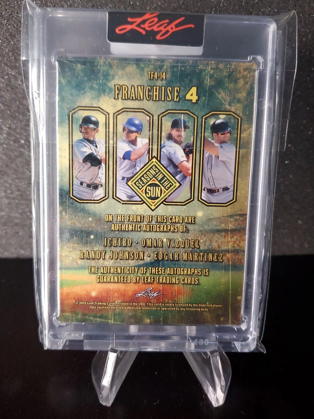 2025 Leaf Seasons in the Sun - Ichiro, Randy Johnson, Edgar, Omar Quad AUTO 1/2
