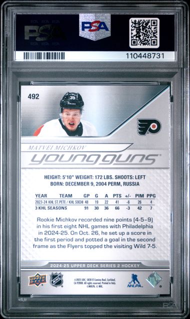 2024 UPPER DECK - MATVEI MICHKOV - #492 ROOKIE RC | PSA 9