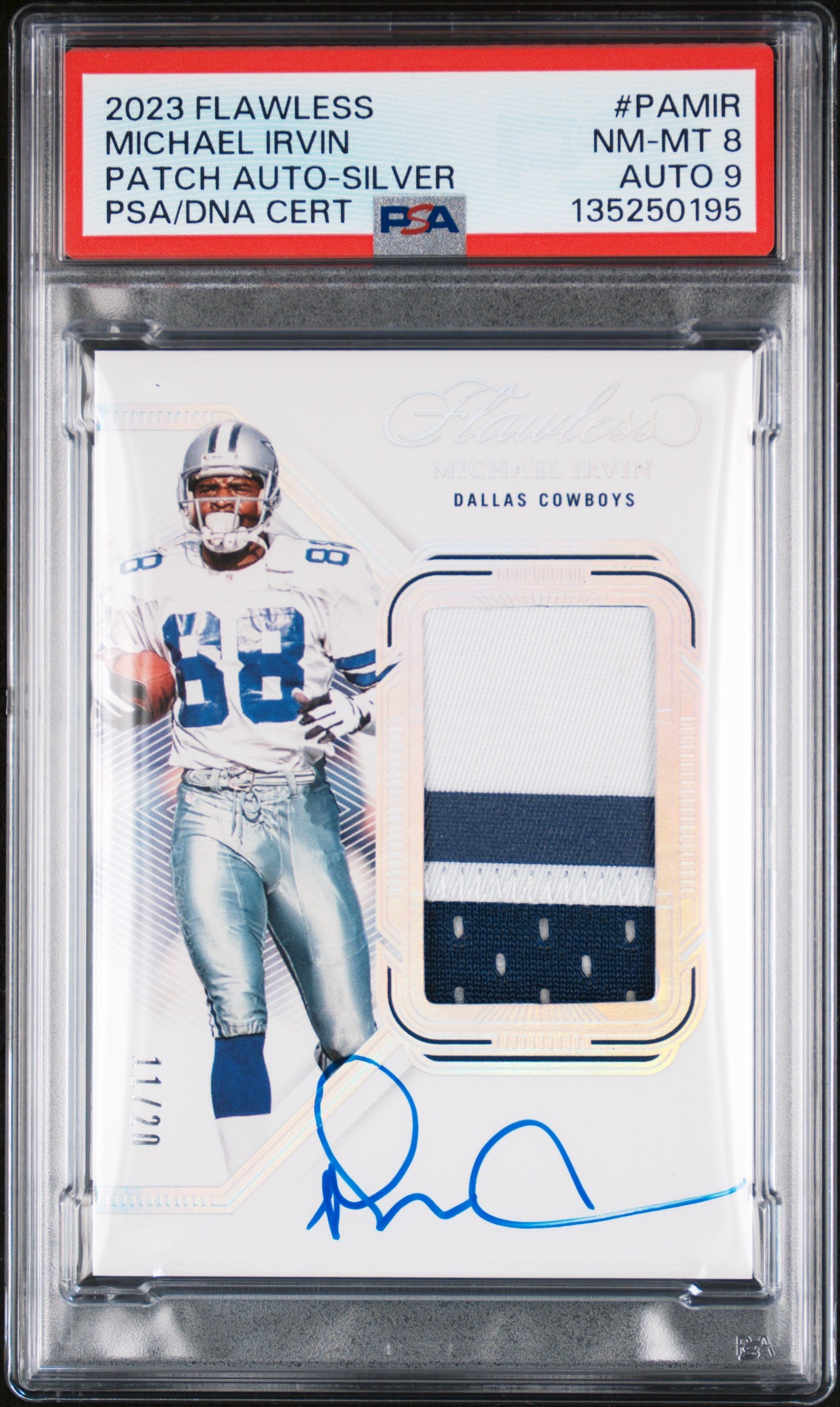 2023 Panini Flawless Michael Irvin Patch Auto Silver PSA 8 DNA 9 #PA-MIR HOF /20
