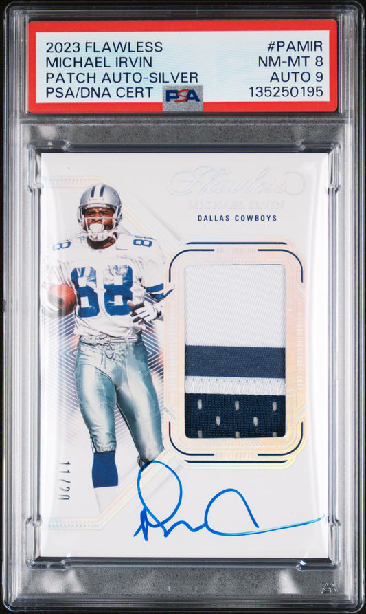2023 Panini Flawless Michael Irvin Patch Auto Silver PSA 8 DNA 9 #PA-MIR HOF /20