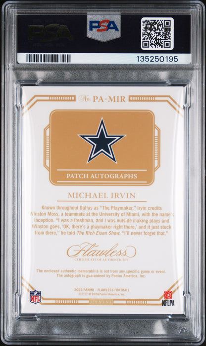 2023 Panini Flawless Michael Irvin Patch Auto Silver PSA 8 DNA 9 #PA-MIR HOF /20