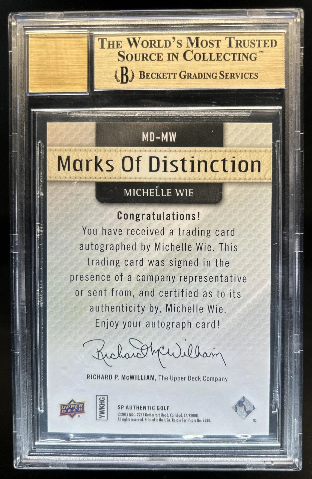 2014 SP Authentic Michelle Wie Marks of Distinction Auto #/35 BGS 9.5/10
