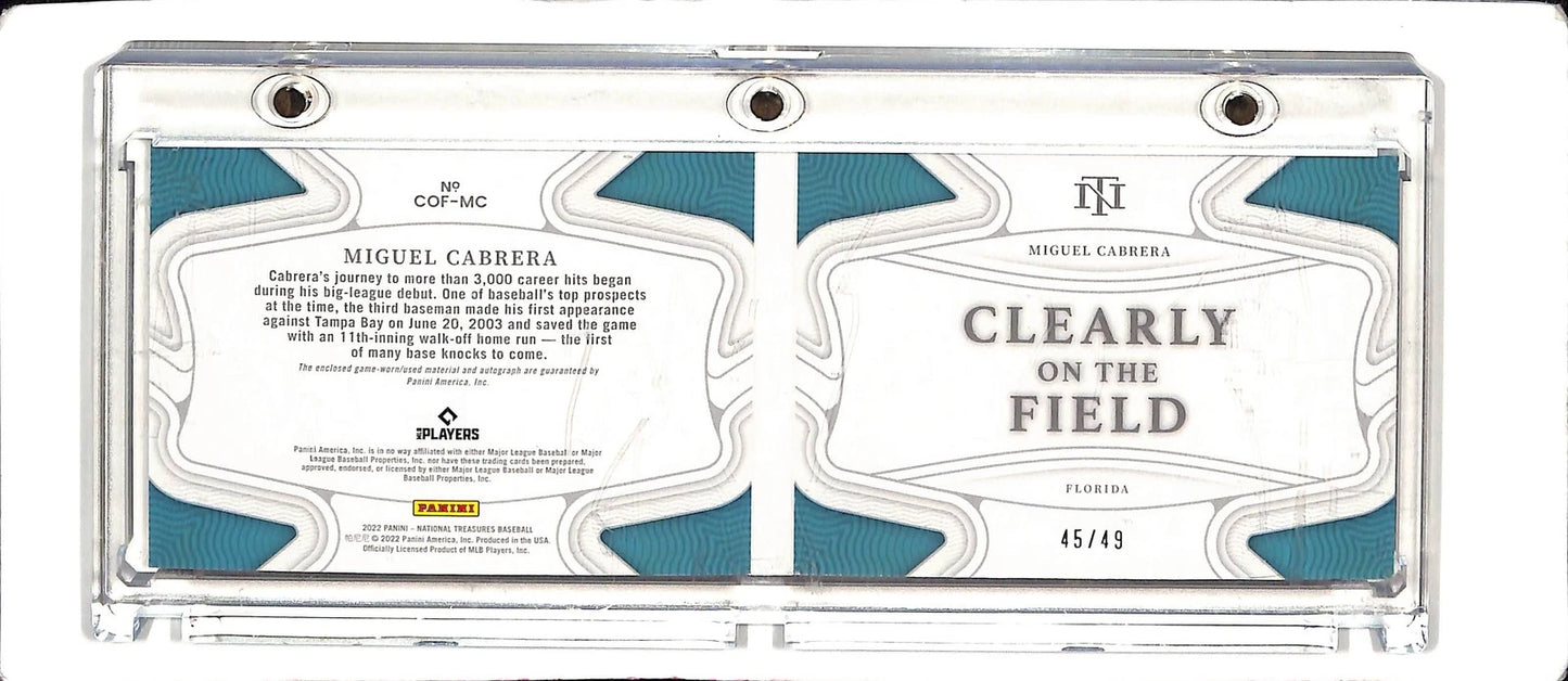 2022 National Treasures Miguel Cabrera Clearly on The Field Auto Booklet #/49