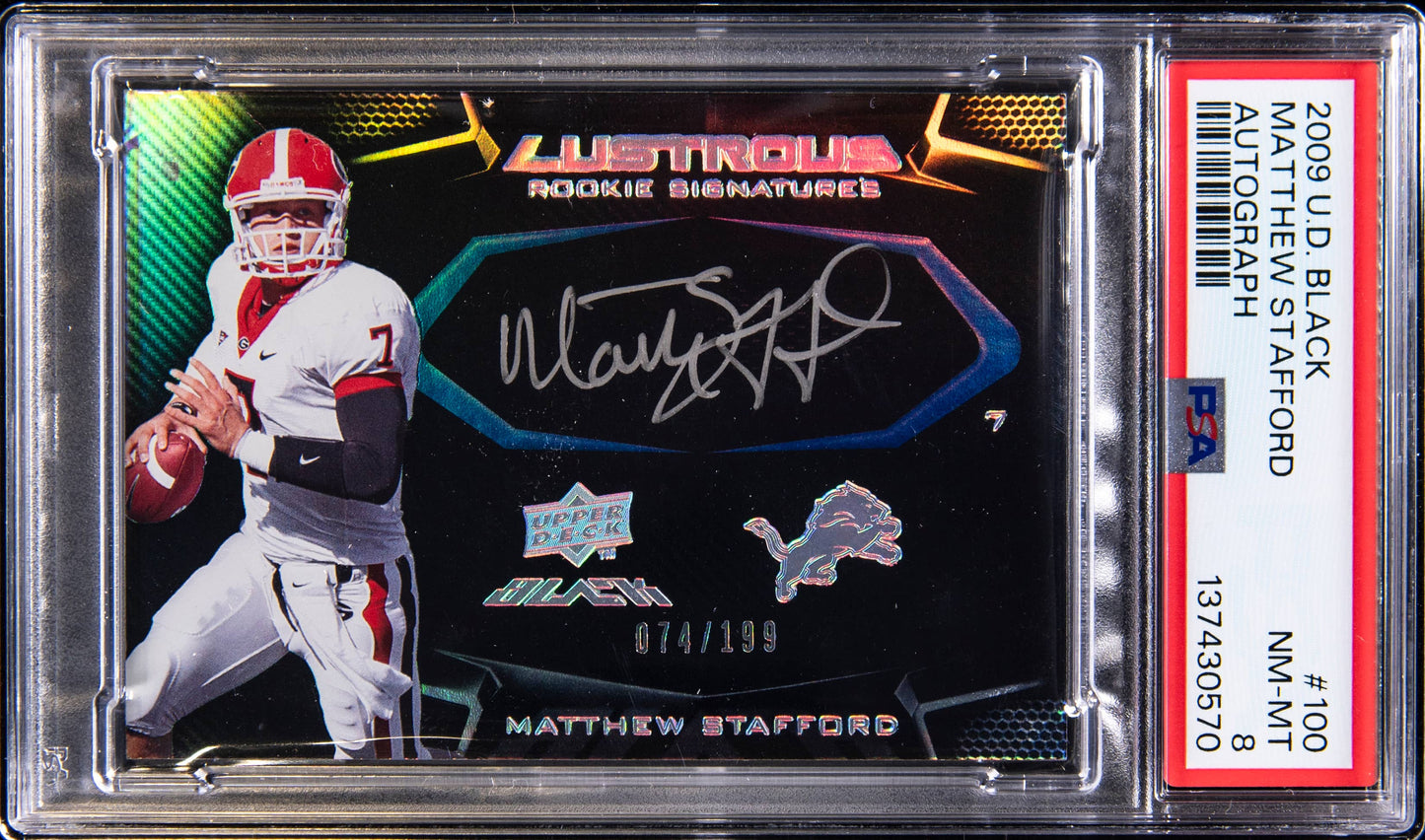 2009 Upper Deck Black Matthew Stafford RC AUTO /199 PSA 8 Rookie #100 UGA Lions