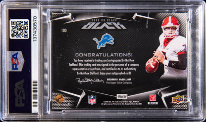 2009 Upper Deck Black Matthew Stafford RC AUTO /199 PSA 8 Rookie #100 UGA Lions