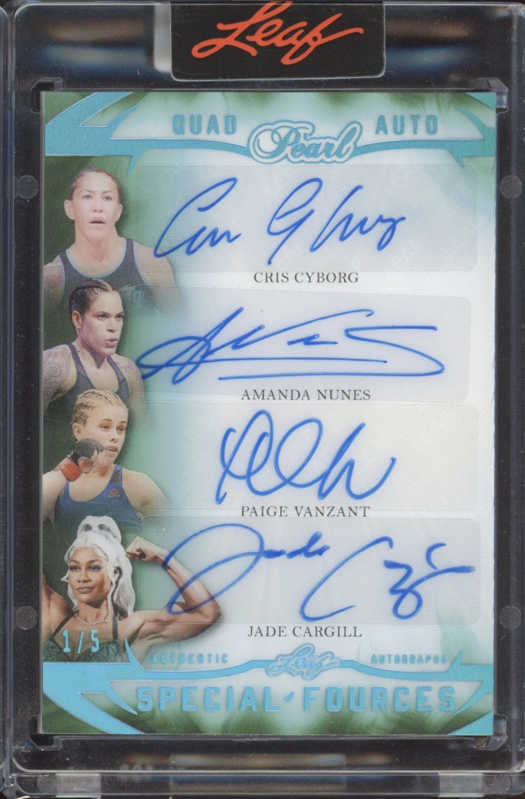 2025 Leaf Pearl Quad UFC Special Fources Cyborg Nunes Vanzant Cargill 1/5 AUTO