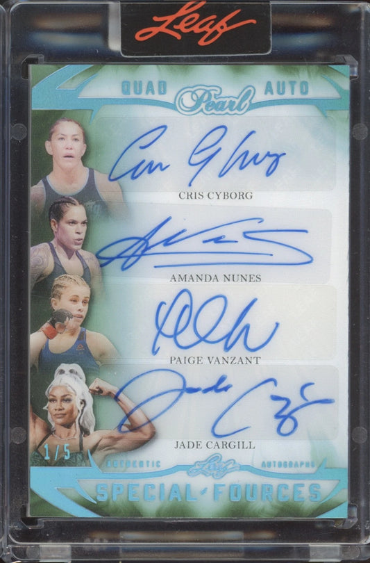 2025 Leaf Pearl Quad UFC Special Fources Cyborg Nunes Vanzant Cargill 1/5 AUTO