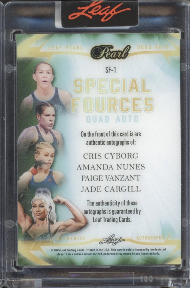 2025 Leaf Pearl Quad UFC Special Fources Cyborg Nunes Vanzant Cargill 1/5 AUTO