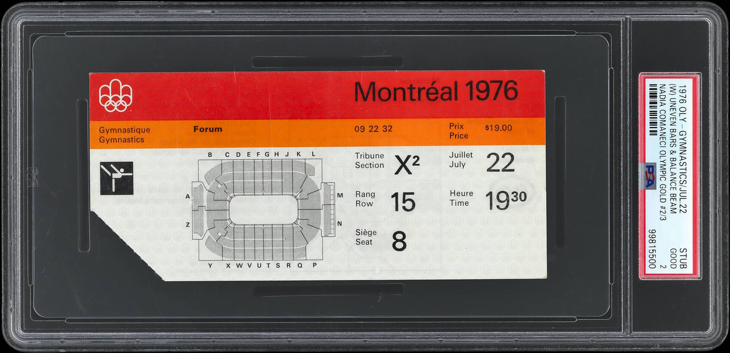 1976 Nadia Comaneci Olympic Gold Ticket Stub PSA 2 Gymnastics Perfect 10 Score!
