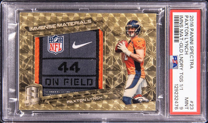 2016 Panini Spectra Paxton Lynch Immense Gold Laundry Tag Patch RC 1/1 PSA 9 #23