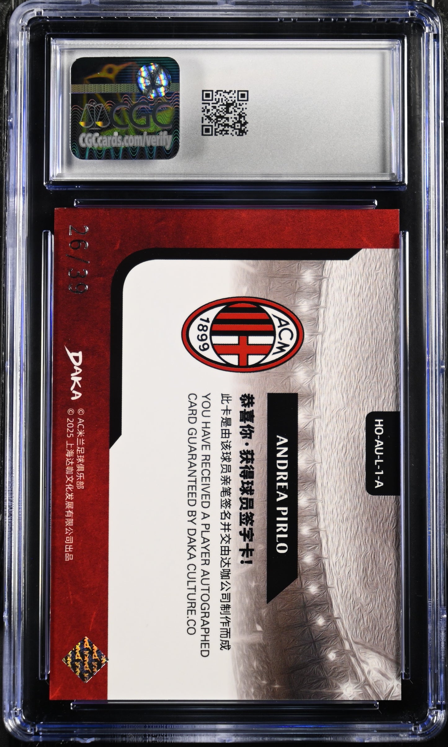 Andrea Pirlo 2024-25 Daka AC Milan Holocene Legends Auto /39 Silver CGC 10