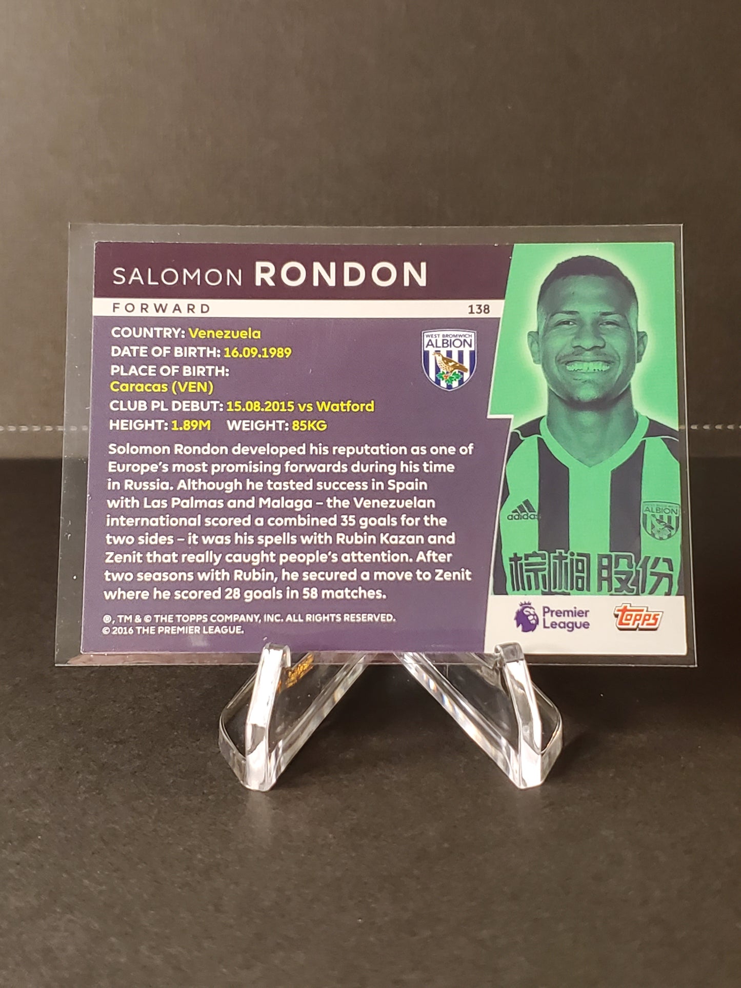 Salomon Rondon 2018 Topps Premier League Platinum Global Star Refractor #138