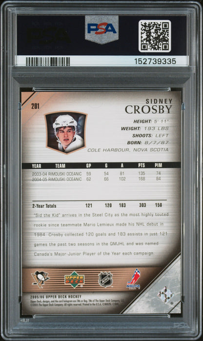 2005 UPPER DECK #201 SIDNEY CROSBY Young Guns PSA 9