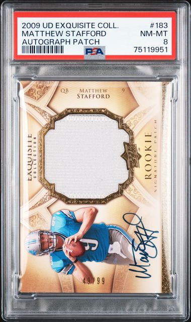 2009 Upper Deck Exquisite Matthew Stafford #183 RC Rookie Patch AUTO /99 PSA 8