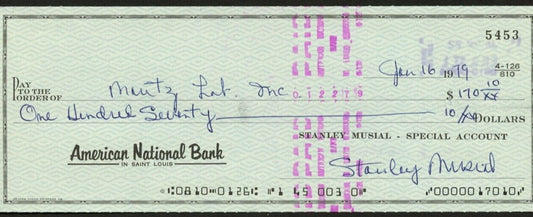 Stan Musial signed autographed Bank Checks St. Louis Cardinal Legend "The Man"