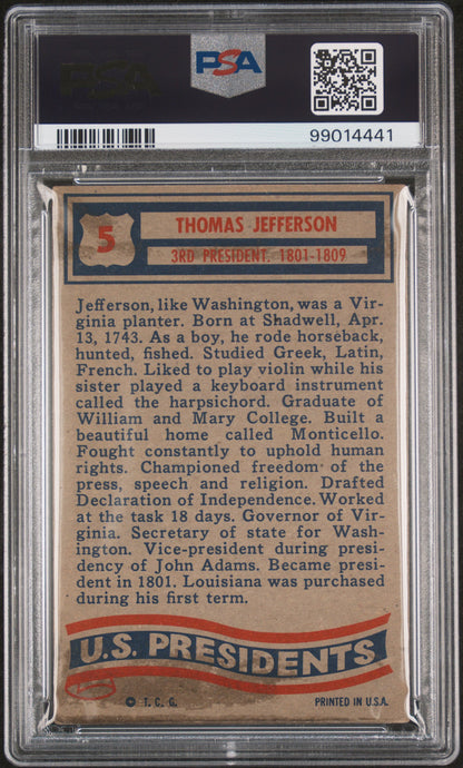 Thomas Jefferson 1956 Topps U.S. Presidents #5 PSA 1.5 Eye Appeal / Centered!