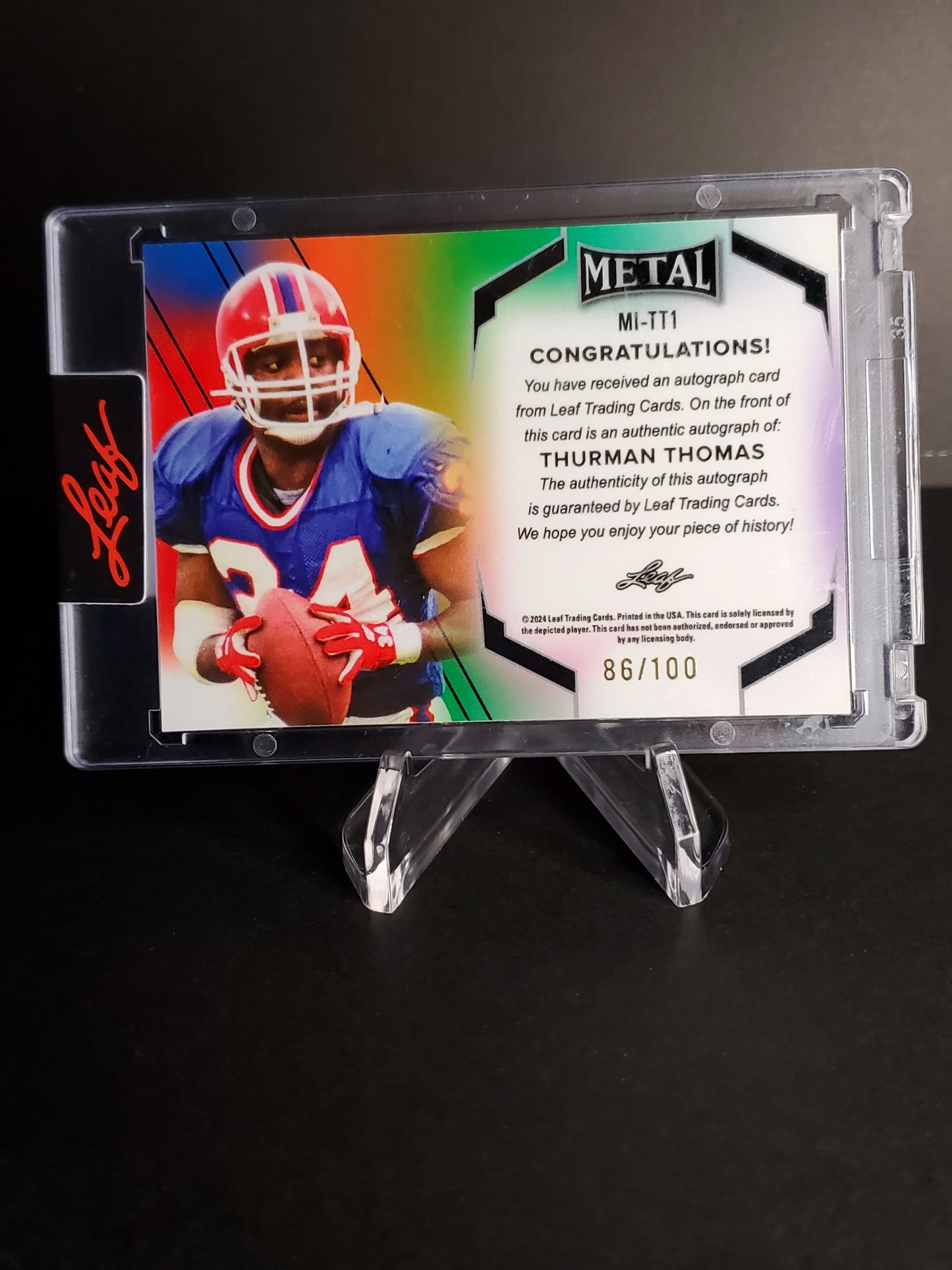 Thurman Thomas 2024 Leaf Heroes Metal Inscriptions THURMINATOR AUTO /100